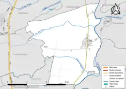 Carte en couleur présentant le réseau hydrographique de la commune