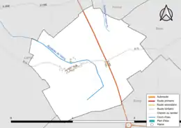 Carte en couleur présentant le réseau hydrographique de la commune