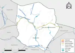 Carte en couleur présentant le réseau hydrographique de la commune