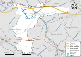 Carte en couleur présentant le réseau hydrographique de la commune