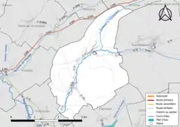 Carte en couleur présentant le réseau hydrographique de la commune