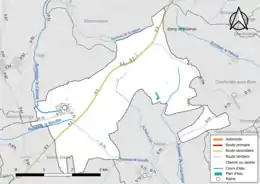 Carte en couleur présentant le réseau hydrographique de la commune