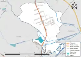 Carte en couleur présentant le réseau hydrographique de la commune