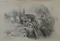 Jules Noël : Bagnards du bagne de Brest : un enterrement au cimetière de Brest (dessin, 1844)