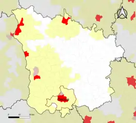 Localisation de l'aire d'attraction de Decize dans le département de la Nièvre.