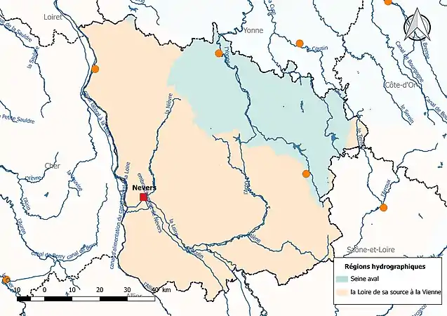 La Nièvre est découpée en deux régions hydrographiques.