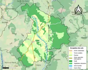 Carte en couleurs présentant l'occupation des sols.