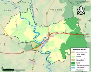 Carte en couleurs présentant l'occupation des sols.