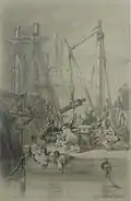Jules Noël : Bagnards du bagne de Brest : le travail dans le port (dessin, 1844)