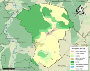 Carte en couleurs présentant l'occupation des sols.