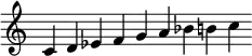 
\new staff \relative c'  {\time 9/4 \override Score.BarLine.stencil = ##f \override Score.TimeSignature.stencil = ##f c d ees f g a bes b c}
 