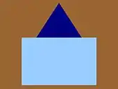 Carré bleu pâle surmonté d'un triangle bleu foncé sur fond brun