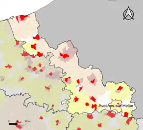 Localisation de l'aire d'attraction d'Avesnes-sur-Helpe dans le département du Nord.