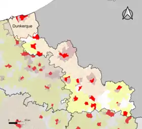 Localisation de l'aire d'attraction de Dunkerque dans le département du Nord.