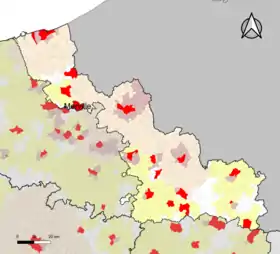 Localisation de l'aire d'attraction de Merville dans le département du Nord.