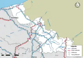 Carte du réseau routier national (autoroutes et routes nationales) dans le département du Nord