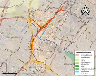 Carte en couleurs présentant l'occupation des sols.