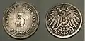 5 pfennigs en cuivre-nickel (1897).