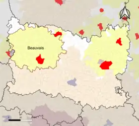 Localisation de l'aire d'attraction de Beauvais dans le département de l'Oise.