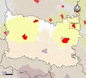 Localisation de l'aire d'attraction de Noyon dans le département de l'Oise.