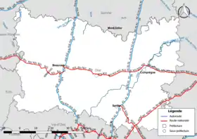 Carte du réseau routier national (autoroutes et routes nationales) dans le département de l'Oise