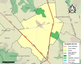 Carte en couleurs présentant l'occupation des sols.