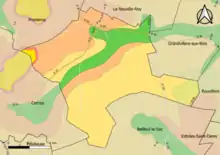 Carte montrant en couleurs le zonage géologique simplifié d'une commune