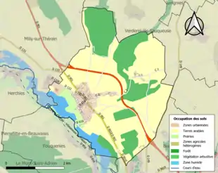 Carte en couleurs présentant l'occupation des sols.