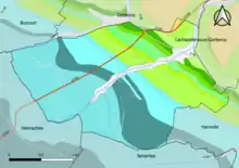 Carte montrant en couleurs le zonage géologique simplifié d'une commune