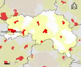 Localisation de l'aire d'attraction de Domfront en Poiraie dans le département de l'Orne.