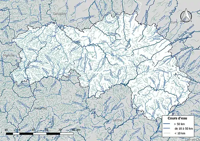 Carte de l'ensemble du réseau hydrographique de l'Orne.