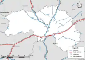 Carte du réseau routier national (autoroutes et routes nationales) dans le département de l'Orne