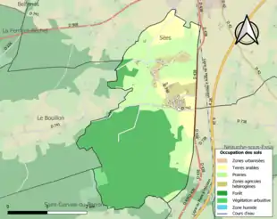 Carte en couleurs présentant l'occupation des sols.