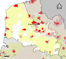 Localisation de l'aire d'attraction d'Aire-sur-la-Lys dans le département du Pas-de-Calais.