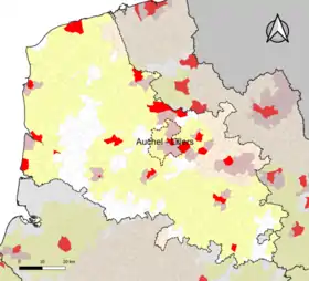 Localisation de l'aire d'attraction d'Auchel - Lillers dans le département du Pas-de-Calais.