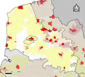 Localisation de l'aire d'attraction de Fruges dans le département du Pas-de-Calais.