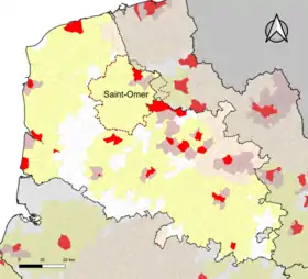 Localisation de l'aire d'attraction de Saint-Omer dans le département du Pas-de-Calais.