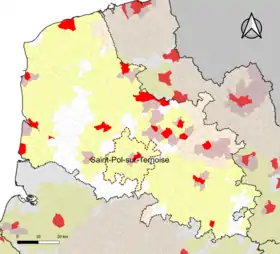 Localisation de l'aire d'attraction de Saint-Pol-sur-Ternoise dans le département du Pas-de-Calais.