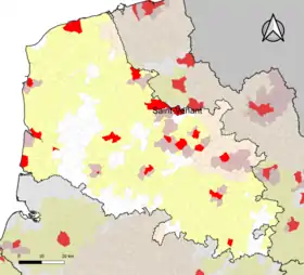 Localisation de l'aire d'attraction de Saint-Venant dans le département du Pas-de-Calais.