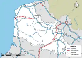 Carte du réseau routier national (autoroutes et routes nationales) dans le département du Pas-de-Calais