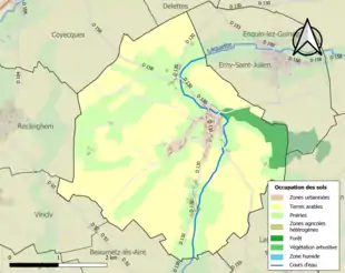 Carte en couleurs présentant l'occupation des sols.