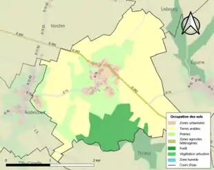 Carte en couleurs présentant l'occupation des sols.