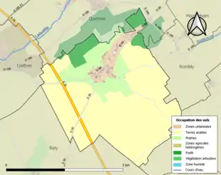 Carte en couleurs présentant l'occupation des sols.