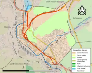 Carte en couleurs présentant l'occupation des sols.