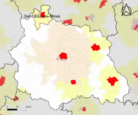 Localisation de l'aire d'attraction de Saint-Éloy-les-Mines dans le département du Puy-de-Dôme.