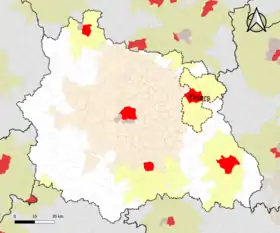 Localisation de l'aire d'attraction de Thiers dans le département du Puy-de-Dôme.