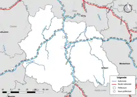 Carte du réseau routier national (autoroutes et routes nationales) dans le département du Puy-de-Dôme