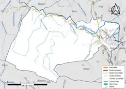 Carte en couleur présentant le réseau hydrographique de la commune