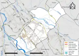 Carte en couleur présentant le réseau hydrographique de la commune