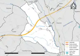 Carte en couleur présentant le réseau hydrographique de la commune